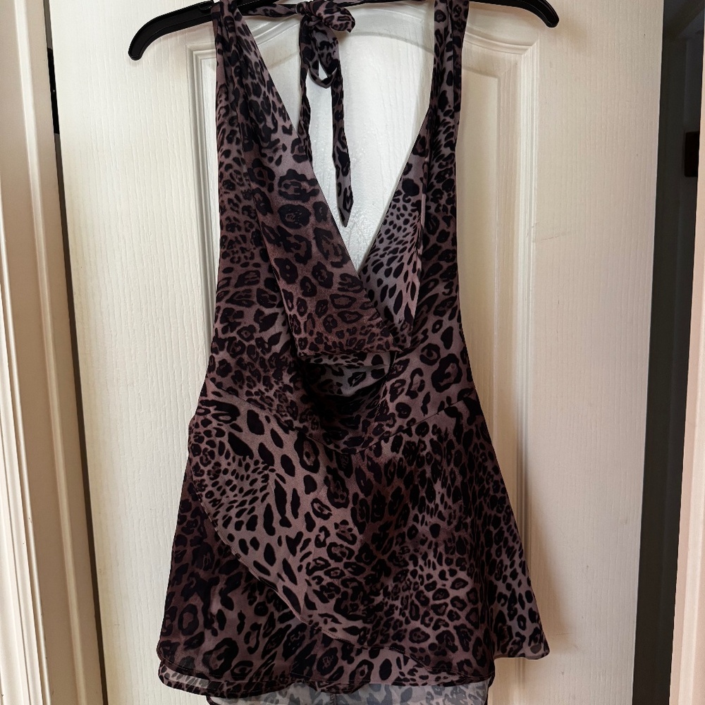 SHIEN Leopard Print Halter Mini Dress